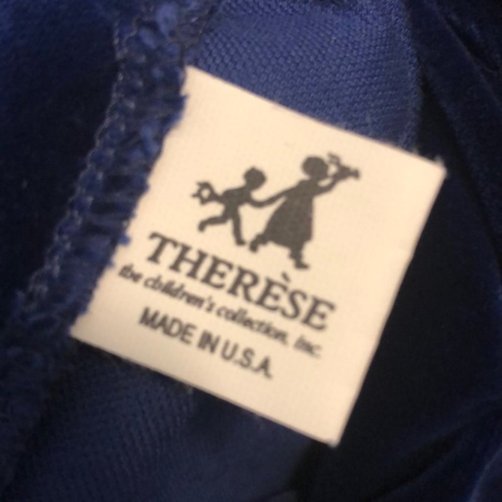 Vintage 80s Blue Girls Velvet Silk Party Dress - Picture 6 of 6